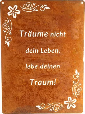 Produktbild von Schild Spruchtafel rostiges Gartenschild Edelrost Rost zum hängen Gartendeko 29x21cm, Träume nicht dein Leben lebe deinen Traum