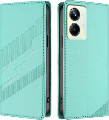 Produktbild von Hülle für Realme Narzo 60 Pro, Kunstleder Brieftaschen Handyhülle mit Kartenfach und Standfunktion Türkis