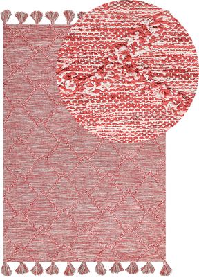 BELIANI Koberec červená biela bavlna 140 x 200 cm geometrický vzor obdĺžnikový tvar ručne všívaný so strapcami obývačka spálňa