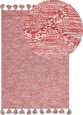 Zdjęcie produktu dla BELIANI Dywan czerwony 140 x 200 cm bawełniany geometryczny wzór salon sypialnia