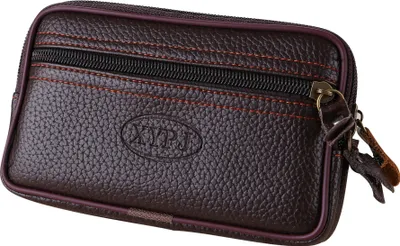Produktbild von Herren Kunstleder Doppelschicht Handy Gürteltasche Outdoor Sport Wandern Klettern Braun