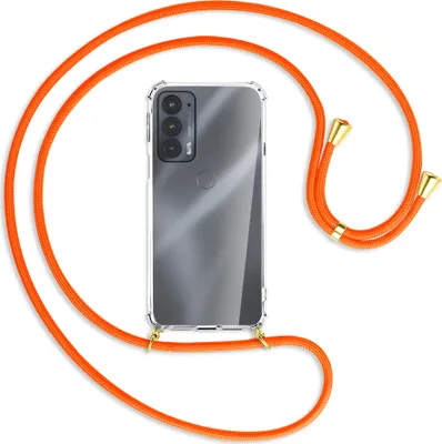 Produktbild von Handykette Backcover-Schutzhülle mit Band (Metall goldfarben) für Motorola Edge 20 - neonorange