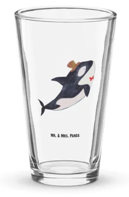 Produktbild von Mr. & Mrs. Panda Bierglas Orca Zylinder - Transparent - Geschenk, Feier, Geburtstag, Wasserglas, Cocktailglas, Longdrinkglas, Tumbler, Fest, Glitzer, Glas, Konfetti, Meer