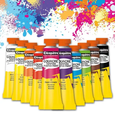 Produktbild von 10 Tuben Gouache In Blisterverpackung, Je 10Ml : Weiss, Primärgelb, Orange, Rot, Magenta, Violett, Cyan, Grün, Braun, Schwarz