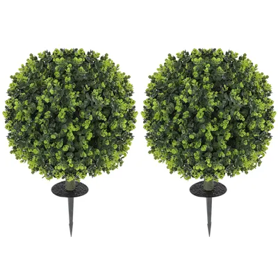 Produktbild von 2er-Set Künstliche Buchsbaumkugeln Ø 40 cm mit Erdspieß - UV-beständige Kunstpflanzen für Outdoor & Indoor - Pflegeleichtes Formgehölz Grün
