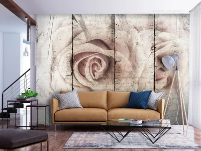 Produktbild von Vlies Fototapete Blumen 400x280 cm Tapeten Wandtapete XXL Rosen Holzoptik Retro wie gemalt b-A-10186-a-a