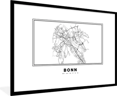Produktbild von MuchoWow® Gerahmtes Poster Stadtplan - Deutschland - Schwarz und weiß - Bonn - Karte 90x60 cm - Poster mit Schwarzem Bilderrahmen Wandposter Rahmen Foto Bilder - Wanddekoration - Fotos