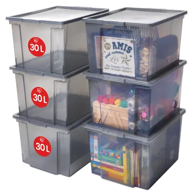 Produktbild von Iris Ohyama Vielseitige Aufbewahrungsbox mit Deckel, Stapelboxen, 30L, 6er-Set,