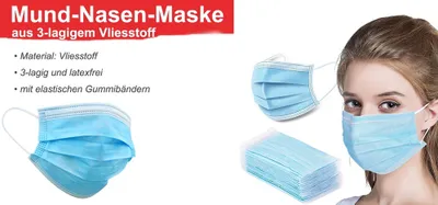 Produktbild von 10 x Schutzmaske Mundschutz Gesichtsmaske Vlies Einwegmaske 3-lagig
