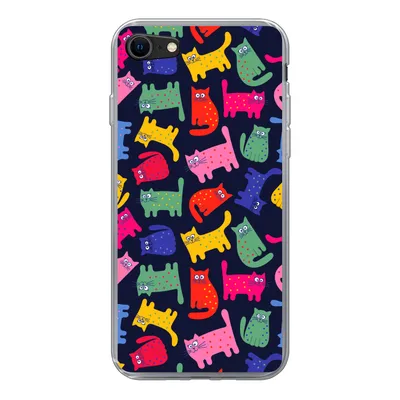 Produktbild von MuchoWow® Handyhülle Schutzhülle Hülle für iPhone SE 2022 Muster - Katze - Regenbogen - Rosa - Mädchen - Kinder - Kind Silikon Softcase Handy Hülle - Schutzhülle