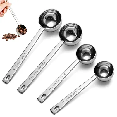 Imagen del producto de Juego de 4 cucharitas medidoras de acero inoxidable para café