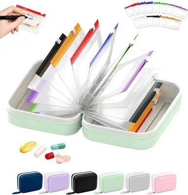 Immagine prodotto di Contenitore per pillole - 14 scomparti - Contenitore per farmaci per 7-14 giorni - Sacchetto per gioielli - Impermeabile - Scomparti ampi - Portatile - Riutilizzabile - Verde