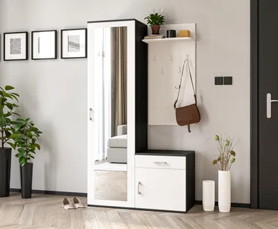 Produktbild von AX LIVING Garderobe mit Spiegel Magnola – 100cm Breit, Schwarz & Weiß