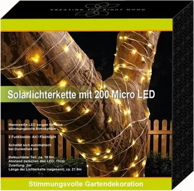Produktbild von Solar-Lichterkette 200 Micro-LEDs 21,9m Warmweiß Gartenbeleuchtung Terrassendeko