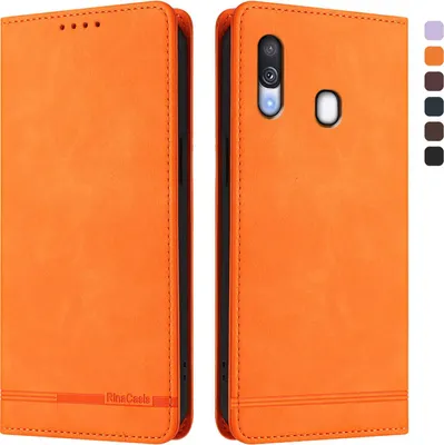 Image de Etui pour Samsung Galaxy A40, étui rétro en cuirPolyuréthaneavec support et fentes pour cartes de crédit Orange