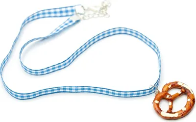 Produktbild von Brezel Kette Miniblings 50cm Anhänger Halskette Wiesn  blau kariert