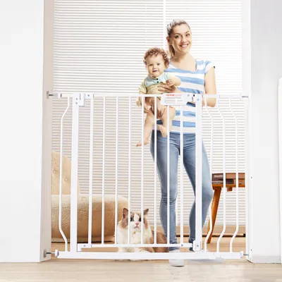 Immagine prodotto di VEVOR cancelletto di sicurezza per porte, cancelletto di sbarramento per scale, gamma di larghezza 749-990 mm cancelletto per bambini, cancelletto per animali, cancelletto per scale, cancelletto girevole su due lati altezza 762 mm, cancelletto per bambini bianco senza foratura