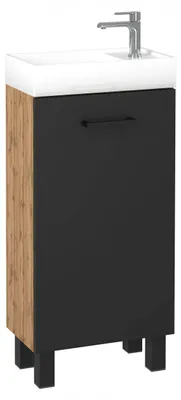 Zdjęcie produktu dla Szafka łazienkowa z umywalką stojąca pod umywalkę dąb wotan czarna 40 cm