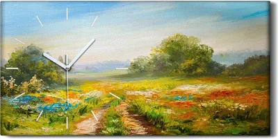 Produktbild von Wandbild Leinwand Bilder mit Uhr 60x30 Wiese Blume Bäume Landschafts Himmel - weiße Hände