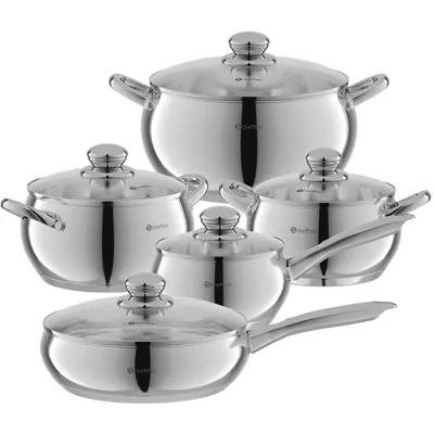 Produktbild von Scheffler 10tlg Induktions Töpfe Set, Edelstahl-Kochtopfset mit Deckel, Für alle Herdarten geeignet Silber