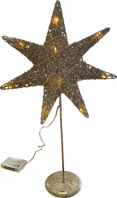 Produktbild von HILIGHT Weihnachtsstern mit Ständer aus Metall, Glitzereffekt 50cm, mit 10 LED warmweiss, Batteriebetrieb