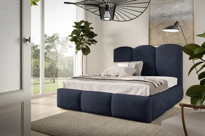Image de Lit rembourré BAILEY 200x200 - Lit avec sommier, lit bulle, lit double avec espace de rangement et sommier à lattes, chambre à coucher - bleu foncé