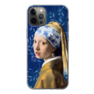 Produktbild von MuchoWow® Handyhülle Schutzhülle Hülle für iPhone 13 Pro Mädchen mit Perlenohrring - Delfter Porzellan - Vermeer - Blumen - Gemälde - Alte Meister Silikon Softcase Handy Hülle - Handy-Tasche
