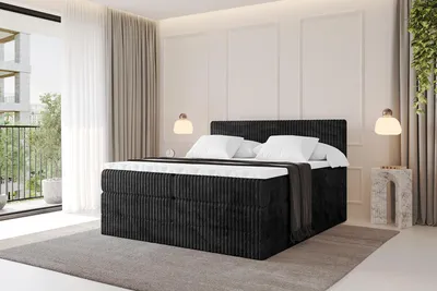 Produktbild von ALTDECOR Boxspringbett  - TOLO KING 140x200 Cord - Schwarz - Komplett-Set mit H3 und H4 Matratzen und Topper, Polsterbett mit Bettkästen, Lattenrost, Bett mit Stauraum, Doppelbett, Boxbett