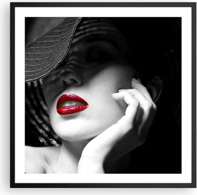 Produktbild von Gerahmtes Poster - Schwarzer Rahmen - Frau Gesicht Lippen - 60x60 cm - Wand Bild - Wanddeko - Wandbilder - Kunstposter - Wandposter - Bilderrahmen - Bilder - Kunstdruck - Wandbild - P2BAC60x60-3618