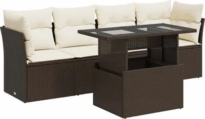 Produktbild von vidaXL 5-tlg. Garten-Sofagarnitur mit Kissen Braun Poly Rattan