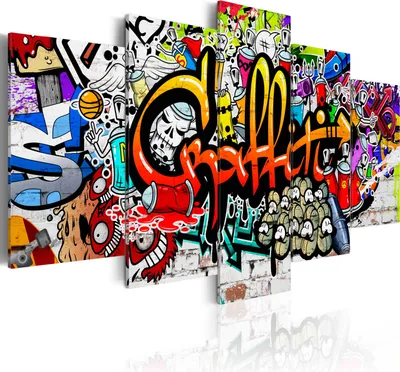 Immagine prodotto di Quadri su tela 200x100 cm i-A-0103-b-n quadro su tela non tessuta 5 pezzi stampa d'arte moderna arte murale XXL decorazione murale design quadro murale GRAFFITI STREETART