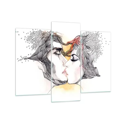 Produktbild von Bilder auf glas - Paar Küssen Abstraktion - 130x100cm - Glasbilder - Wandbilder - Kunstdruck - zum Aufhängen bereit - Wanddekoration aus Glas - Glas Bilder - Wandbild auf Glas - GCB130x100-3005