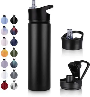 Productafbeelding van RVS Geïsoleerde Waterfles 750 ml met 2 Dekselopties
