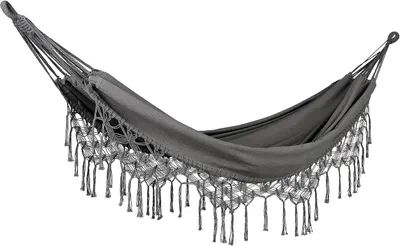 Produktbild von BELIANI Zahradní houpací síť šedá bavlna a polyester interiérová a exteriérová houpačka v boho stylu
