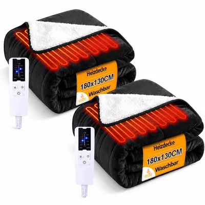 Obrázek produktu pro Elektrická vyhřívací deka ZMH 2ER, rozměry 180x130 cm, černá. Hřejivá deka s časovačem, 6 teplotních nastavení, fleecová vyhřívací podložka, deka na teplo do postele nebo na pohovku