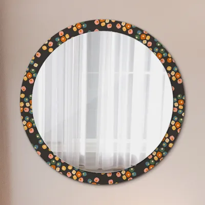 Produktbild von Runder Spiegel mit Modernem Aufdruck - Dekospiegel Wandmontage -Blume Punkte- Ø100cm
