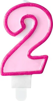 Immagine prodotto di Candela di compleanno numero 2, rosa, 7 cm (1 scatola / 24 pezzi)
