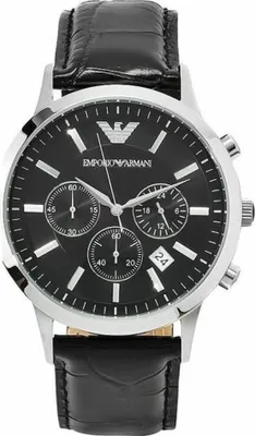 A close-up studio shot of an Emporio Armani chronograph watch.