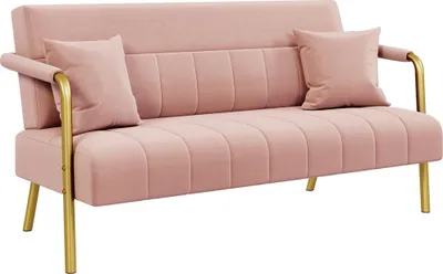Produktbild von Yaheetech Polstersofa mit Armlehnen & Beine aus Metall Modernes Zweisitzer-Sofa mit 2 Lendenkissen Loveseat fürs Wohnzimmer/Schlafzimmer Rosa
