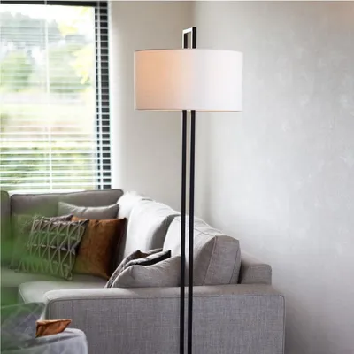 Productafbeelding van Atmooz Belford staande lamp – E27 – Vloerlamp – Tafel lamp – Woonkamer – Zwart-witte lampenkap – Hoogte 168 cm – Metaal