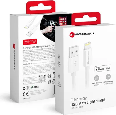Zdjęcie produktu dla Kabel FORCELL USB A do Lightning 8-pin MFi 2.4A/5V 12W C703 1m biały