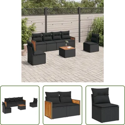 Produktbild von The Living Store 7-tlg. Garten-Sofagarnitur mit Kissen Schwarz Poly Rattan