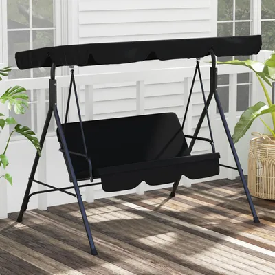 Produktbild von Hollywoodschaukel 3-Sitzer mit Sonnendach, Gartenschaukel Stahlrahmen Polyester, Schwarz | 172x110x153 cm | 17 kg | wetterfest