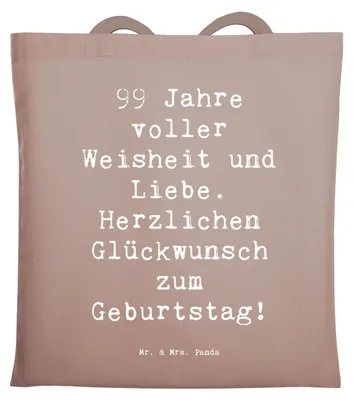 Produktbild von Mr. & Mrs. Panda Tote Bag Spruch 99. Geburtstag - Braun Pastell - Geschenk, Meilenstein, Tasche, Liebe, Jutebeutel, neunundneunzigster, dokumententasche, Happy Birthday