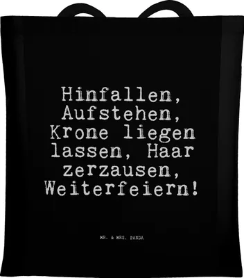 Produktbild von Mr. & Mrs. Panda Einkaufstasche Hinfallen, Aufstehen, Krone liegen... - Schwarz - Geschenk, Tasche, Tote Bag, Jutebeutel, Party, dokumententasche, Büchertasche, Freundin