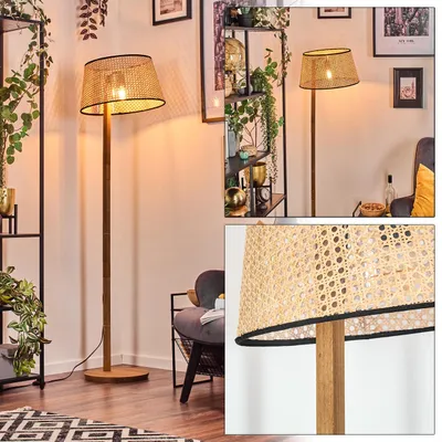 Produktbild von Casalina Stehlampe mit Holzfuß und Schirm aus Rattan