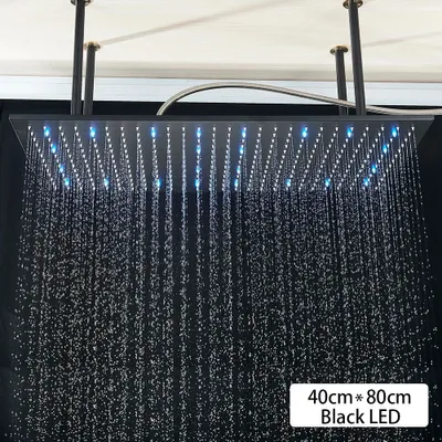 Produktbild von Regendusche Deckenbrause - LED Decken Duschkopf Einzel - Quadratisch - Messing - Unterputz Einbau - Wasserbetriebenes LED-Licht - Schwarz