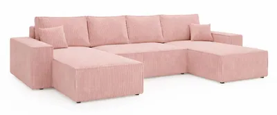 Productafbeelding van ANMIL Hoekbank in U-vorm, model LAGOS, 370 x 94 x 181 cm – Corduroybank met slaapfunctie en opbergruimte, in roze