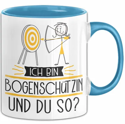 Produktbild von Bogenschützin Tasse Geschenk Ich Bin Bogenschützin Und Du So Geschenkidee Lustiger Spruch Becher (Blau)