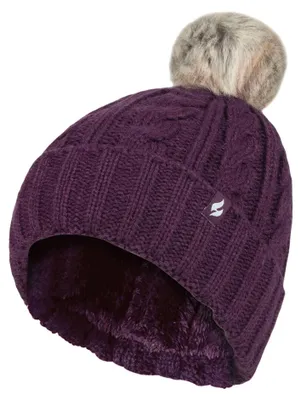Produktbild von Heat Holders Damen Winter Fleece Beanie mit Pompon Bunt Warm Mütze mit Bommel